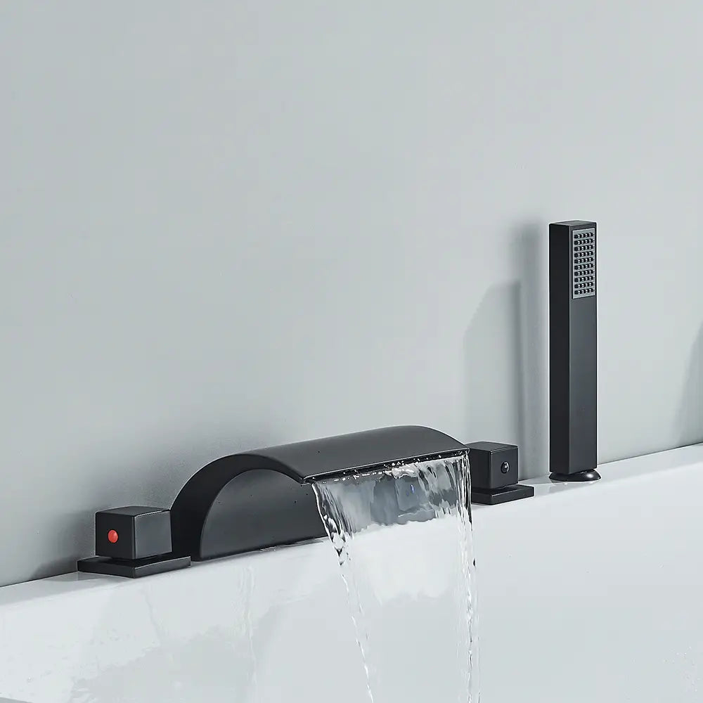 Black Brass Waterfall Bathtub Faucet Widespread Tub Sink Tap