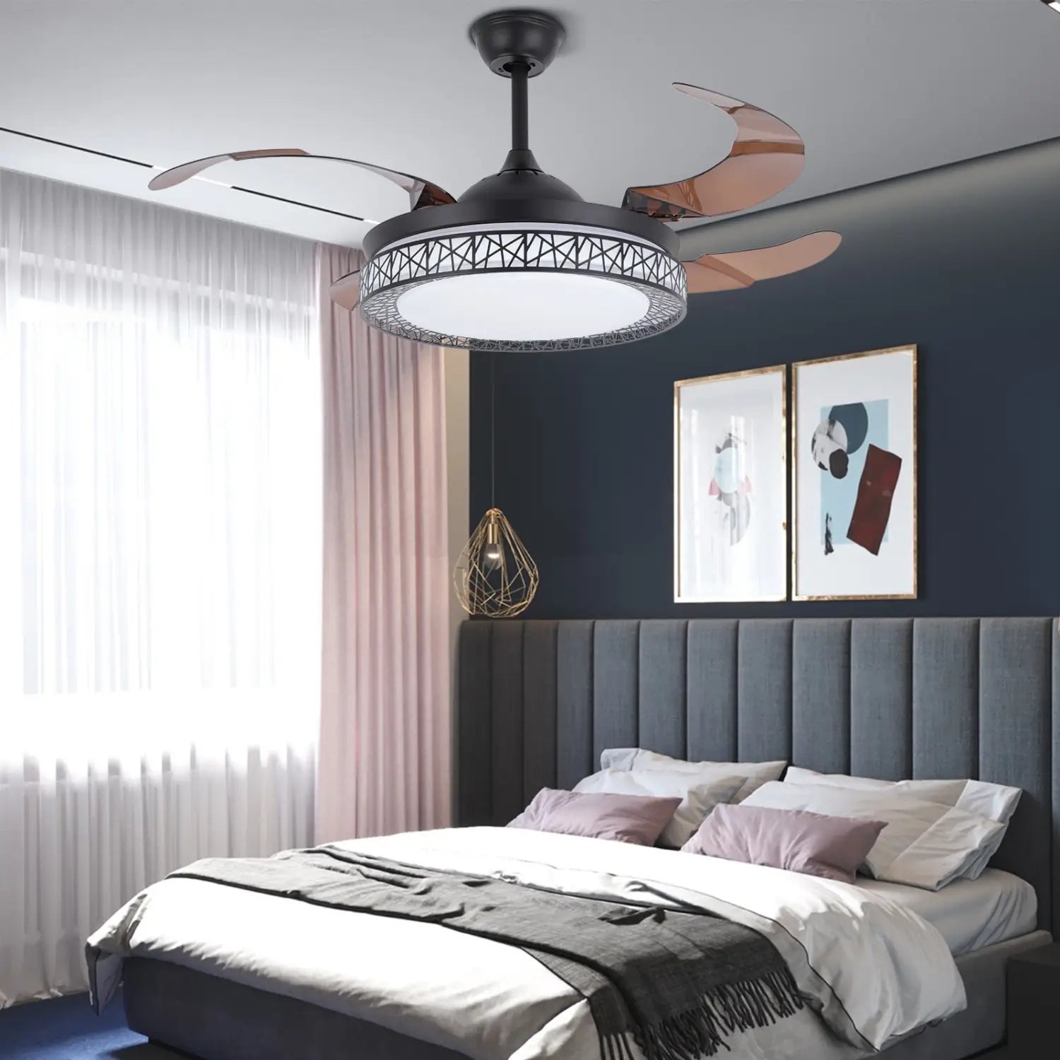 Contemporary Retractable Ceiling Fans with LED Light -