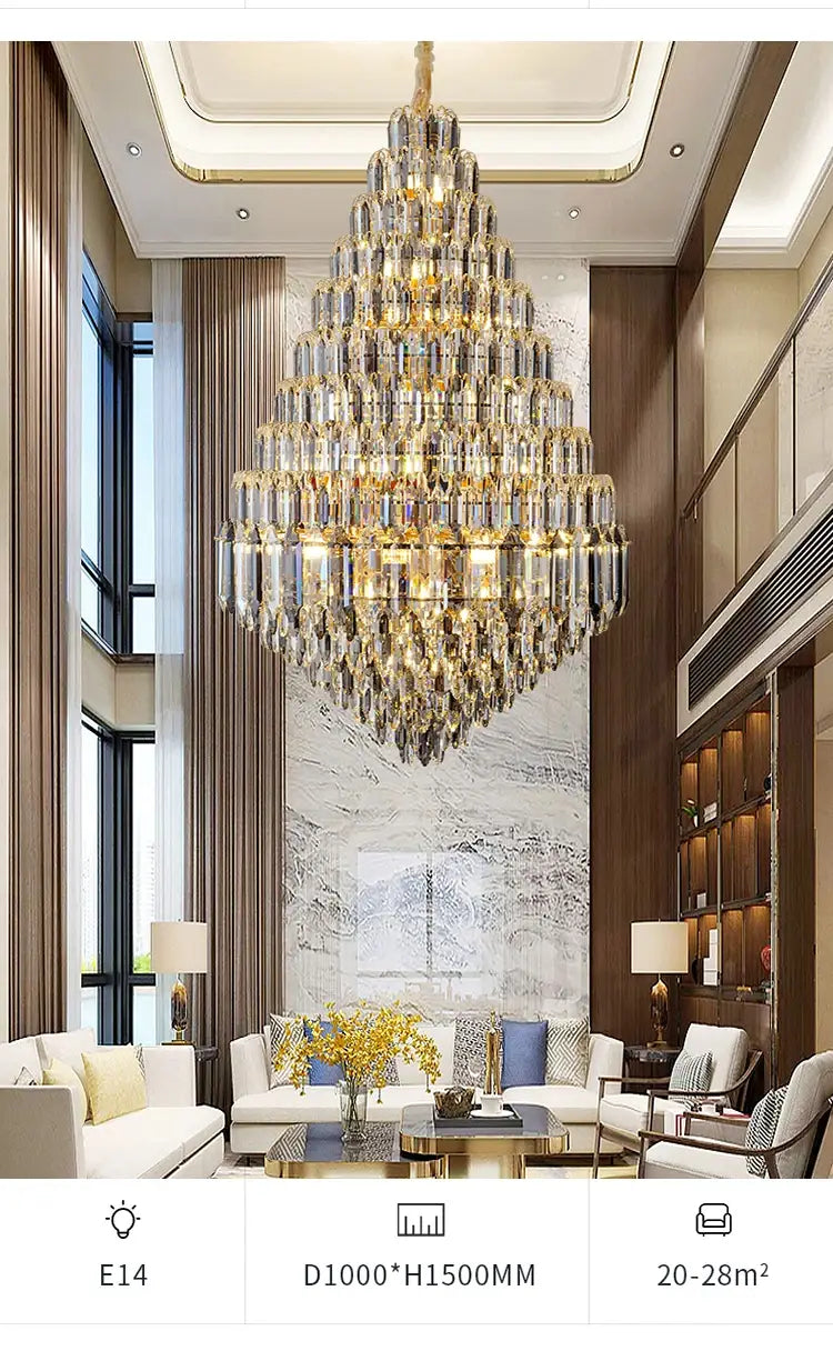 Large Chandelier Indoor Decorative Luxurious Golden Amber