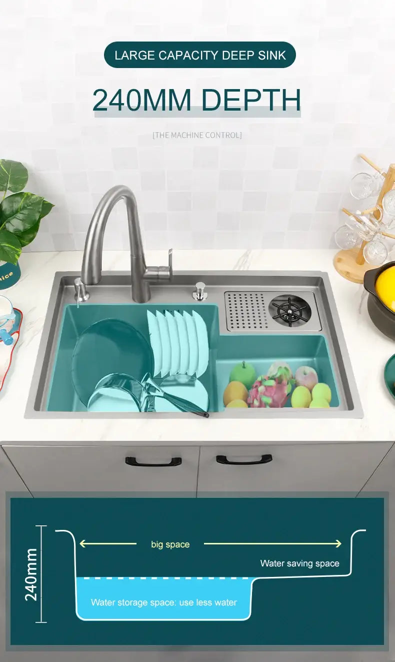 Grey Drop In Kitchen Sink Workstation Undermount Single Bowl