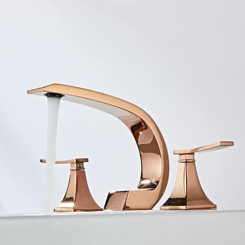 Bathroom faucet Rose Gold widespread Basin faucet Black Tap