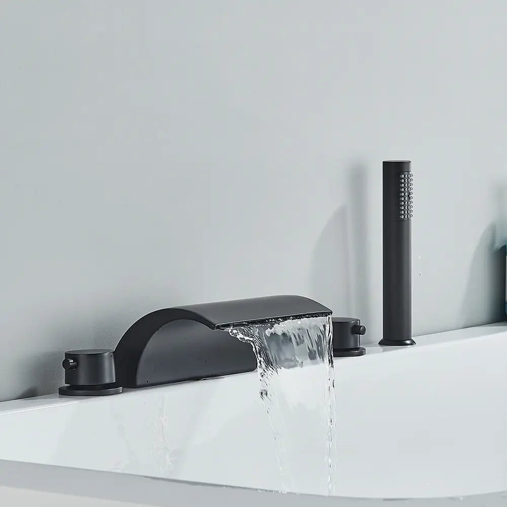 Black Brass Waterfall Bathtub Faucet Widespread Tub Sink Tap