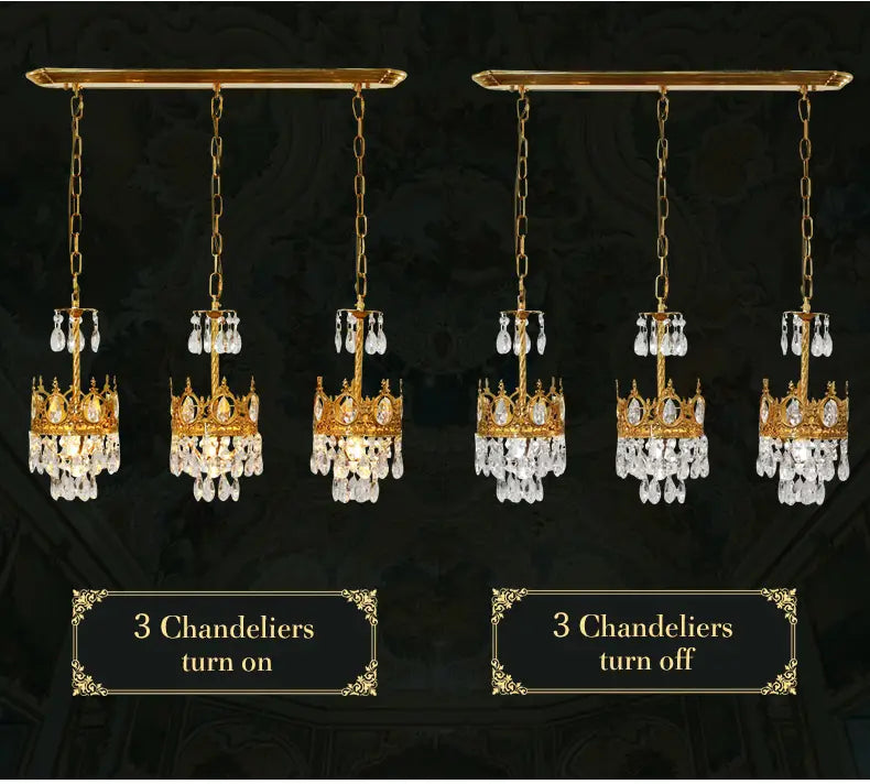 Baroque Royal Crown Crystal Pendant Lamp - Elegant Gold