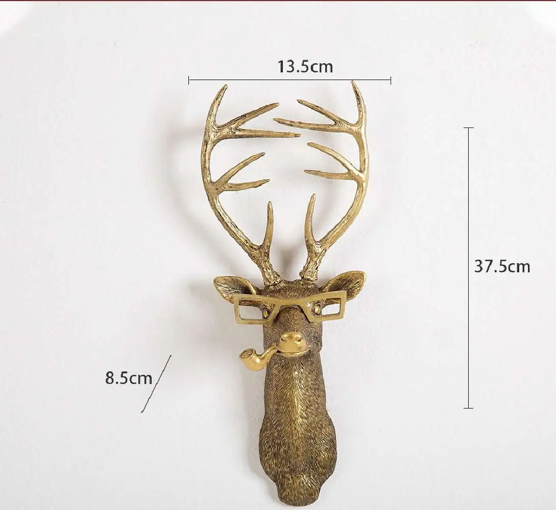 Antique Bronze Resin Animal Pendant Golden Deer Head Wall