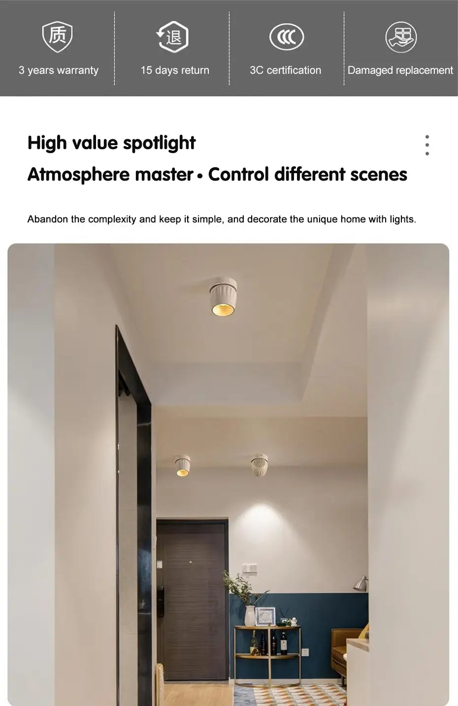 Foldable Led ceiling lights lamp Dimmable COB Spot lights