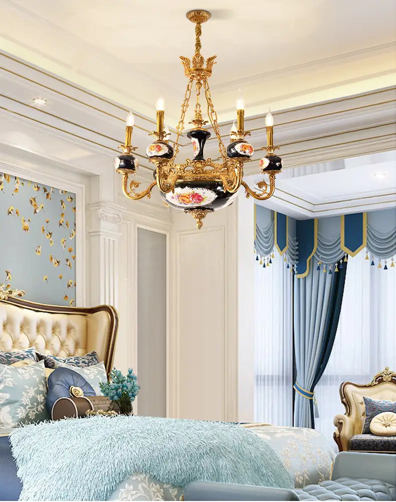 French Classical Style Full Copper Chandelier Hotel Villa