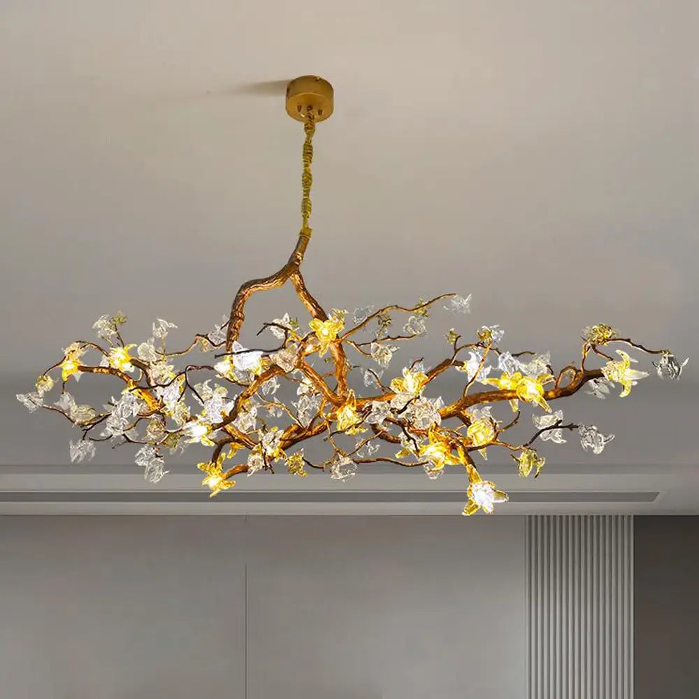 Gold Flower Chandelier - Luxury Copper Lamp with Art Glass -