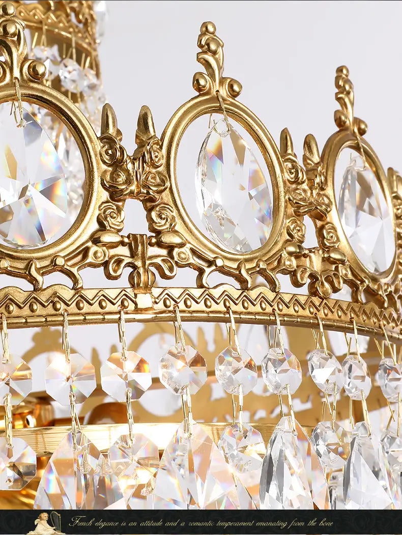 Baroque Royal Crown Crystal Pendant Lamp - Elegant Gold