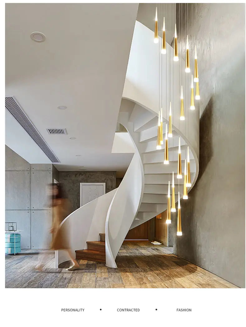 LED Chandelier Gold/Black/White/Coffe/Silver Staircase Long