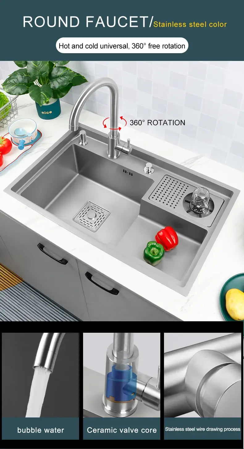 Grey Drop In Kitchen Sink Workstation Undermount Single Bowl