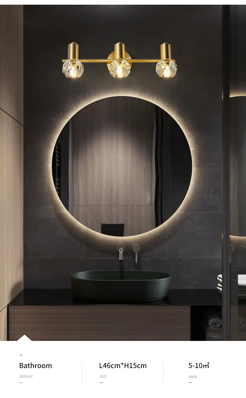 Modern Nordic Crystal Mirror Sconce Gold Luxury Simple