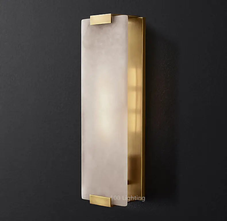 Rectangle Natural Marble LED Wall Lights Copper Foyer