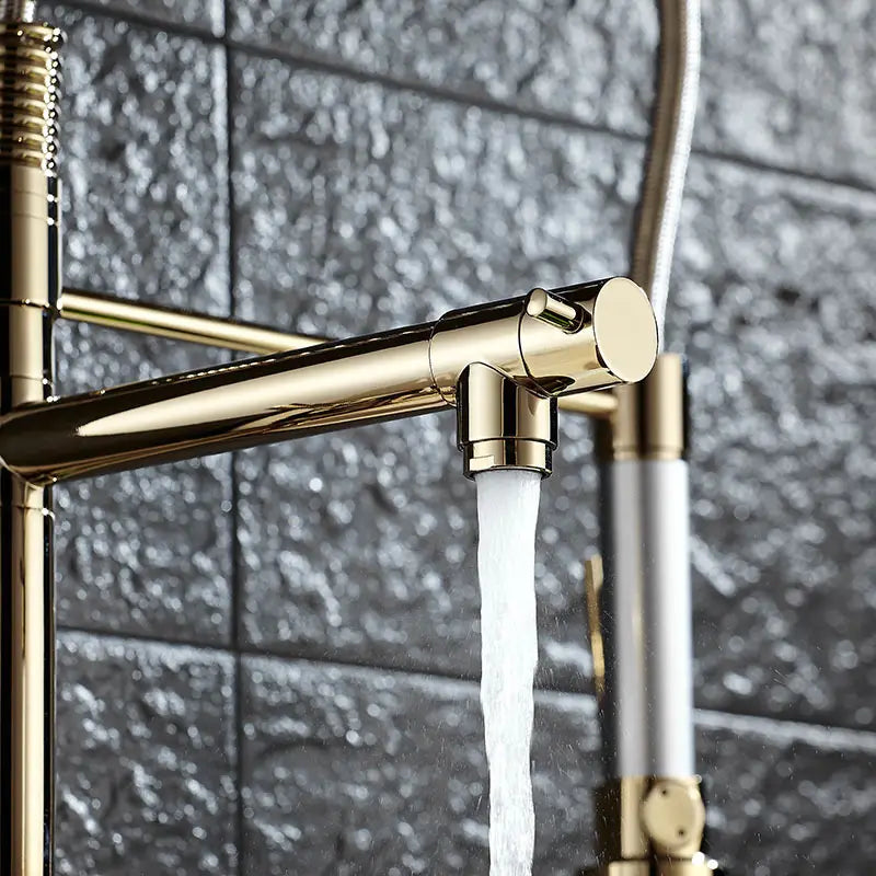 Pull Down Spring Kitchen Faucets Rose Gold Hot Cold Kitchen