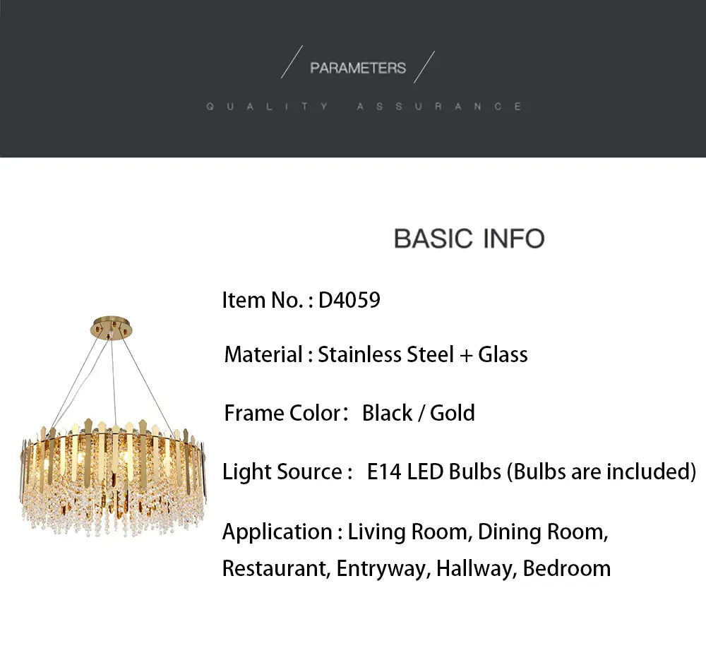 Luxury Dimmable LED Ceiling Chandeliers - Glass Gold Hanging