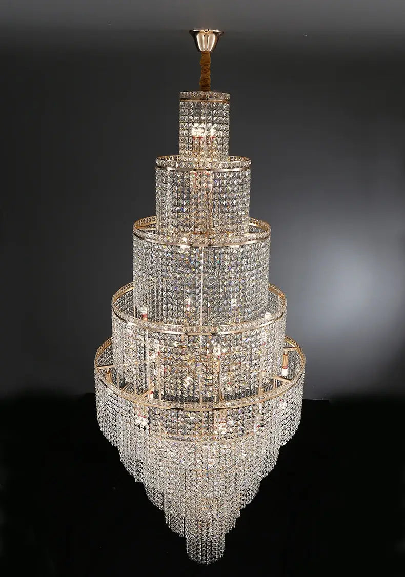 Opulent Large Golden Crystal Chandelier - Elevate Your High