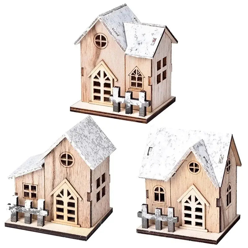 Christmas LED Light Wooden House Luminous Cabin Merry