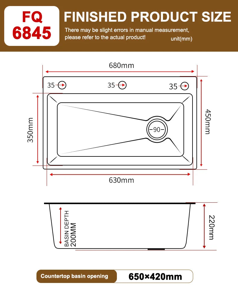 Stainless Steel Embossed Kitchen Sink Large Single Slot