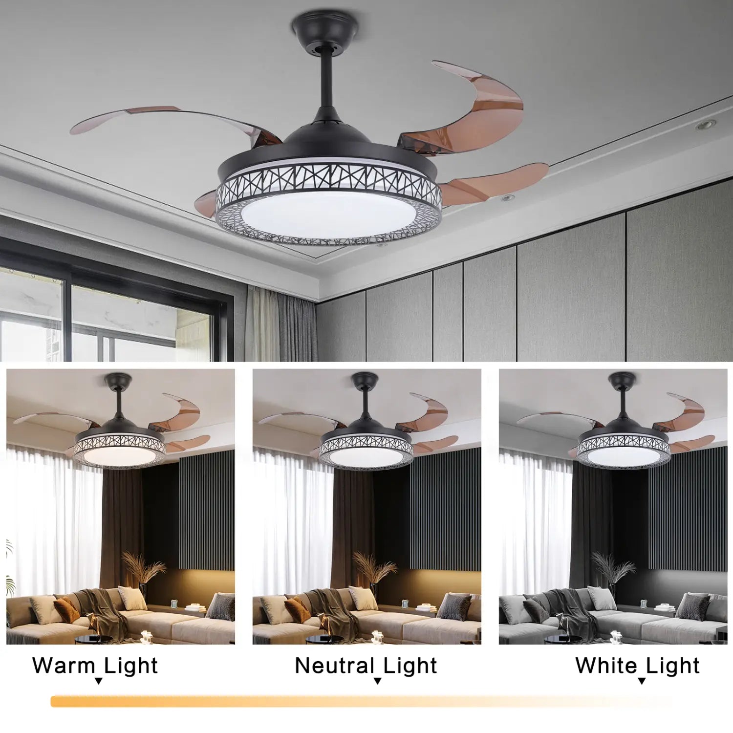 Contemporary Retractable Ceiling Fans with LED Light -