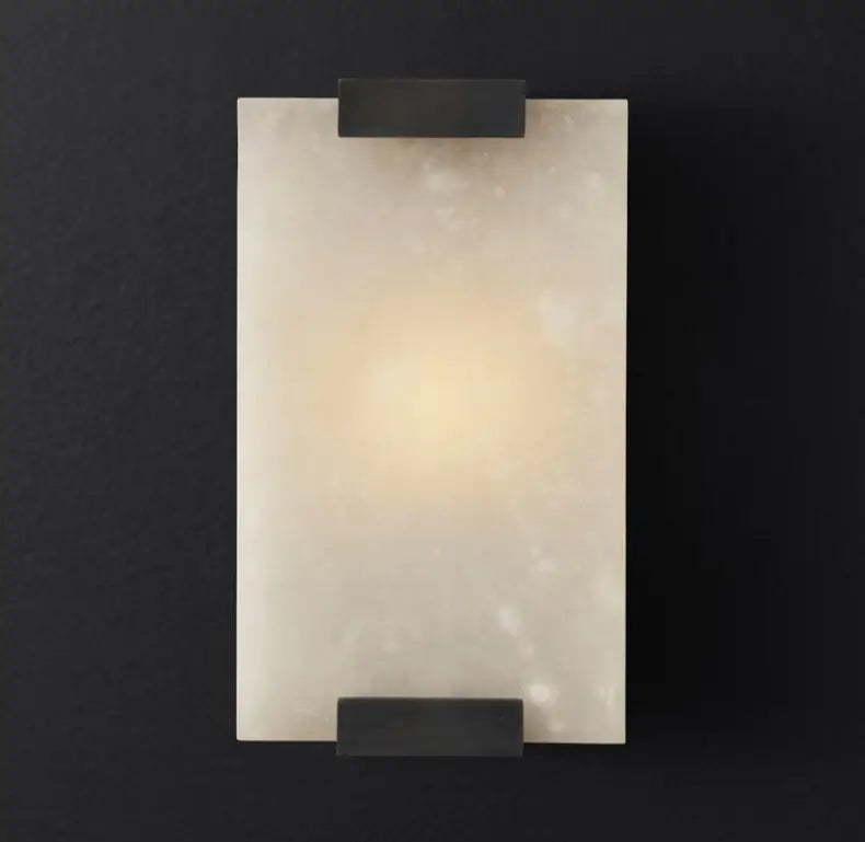 Rectangle Natural Marble LED Wall Lights Copper Foyer