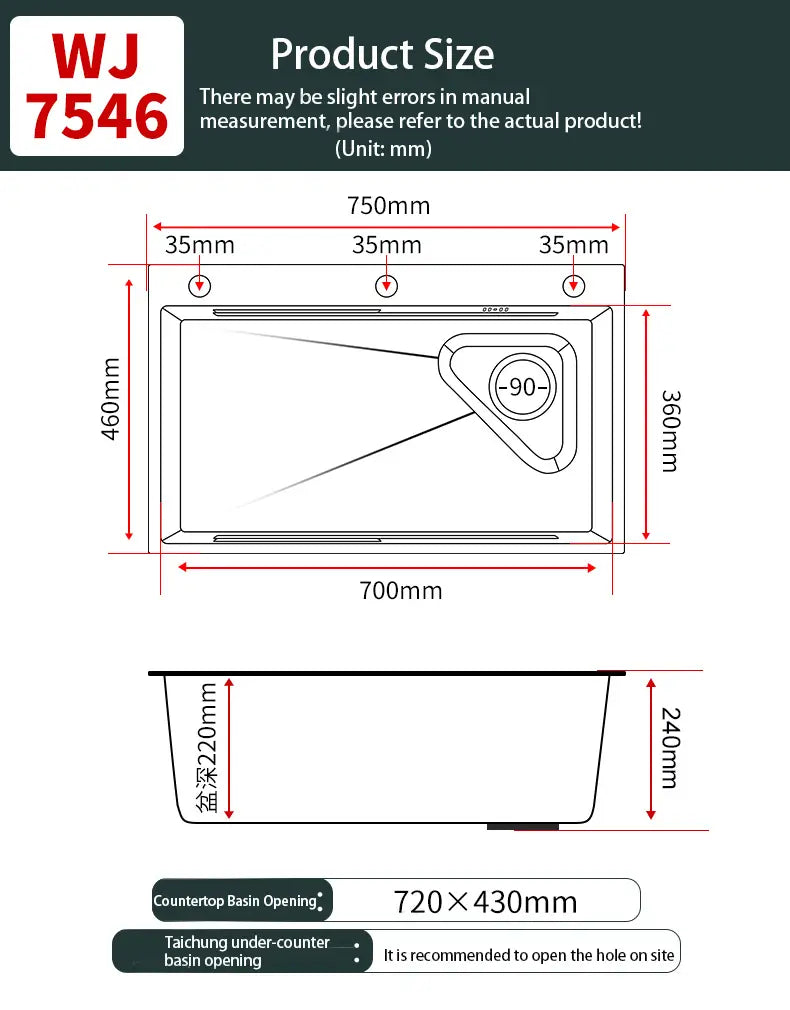 304 Stainless Steel Kitchen Sink Home Wash Basin Under