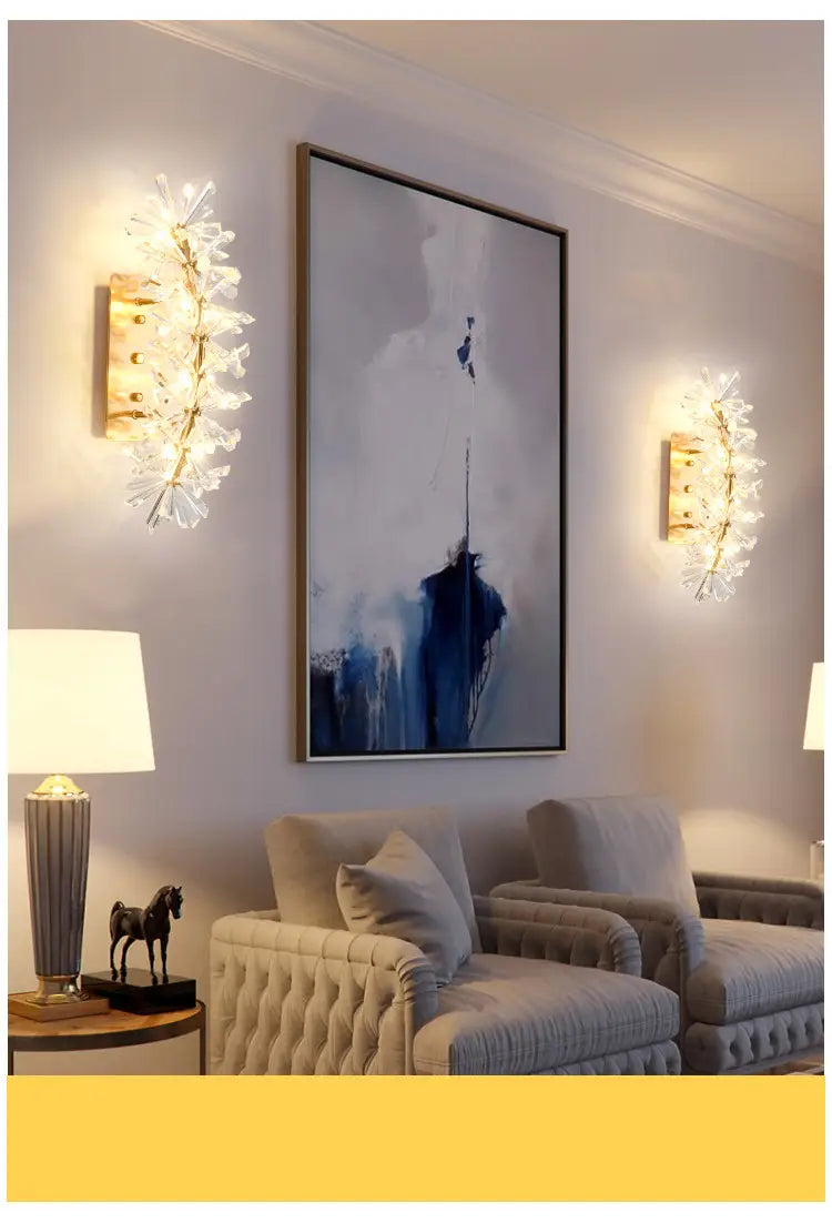 Modern Crystal LED Wall Lights Gold Metal Living Room