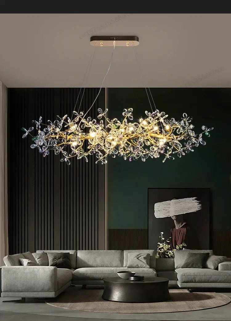 Liana French Crystal Gold Pendant Lamp for Dining & Villas