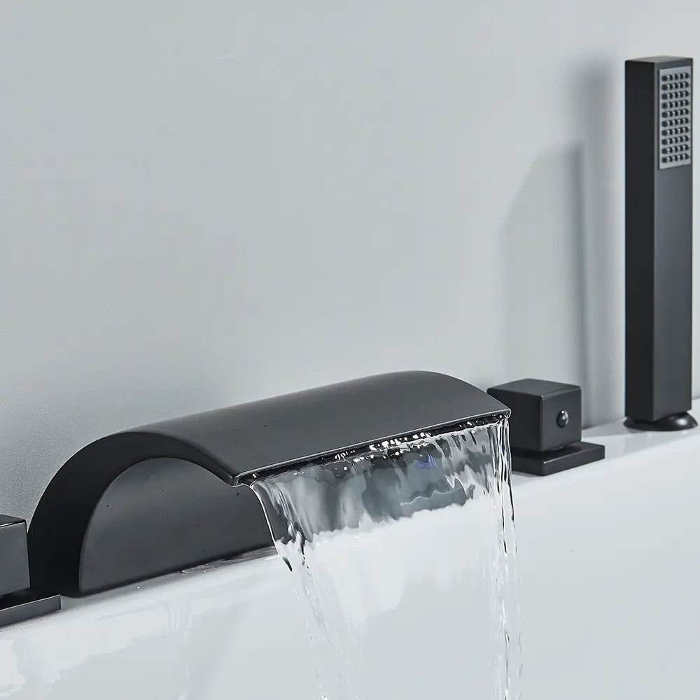 Black Brass Waterfall Bathtub Faucet Widespread Tub Sink Tap