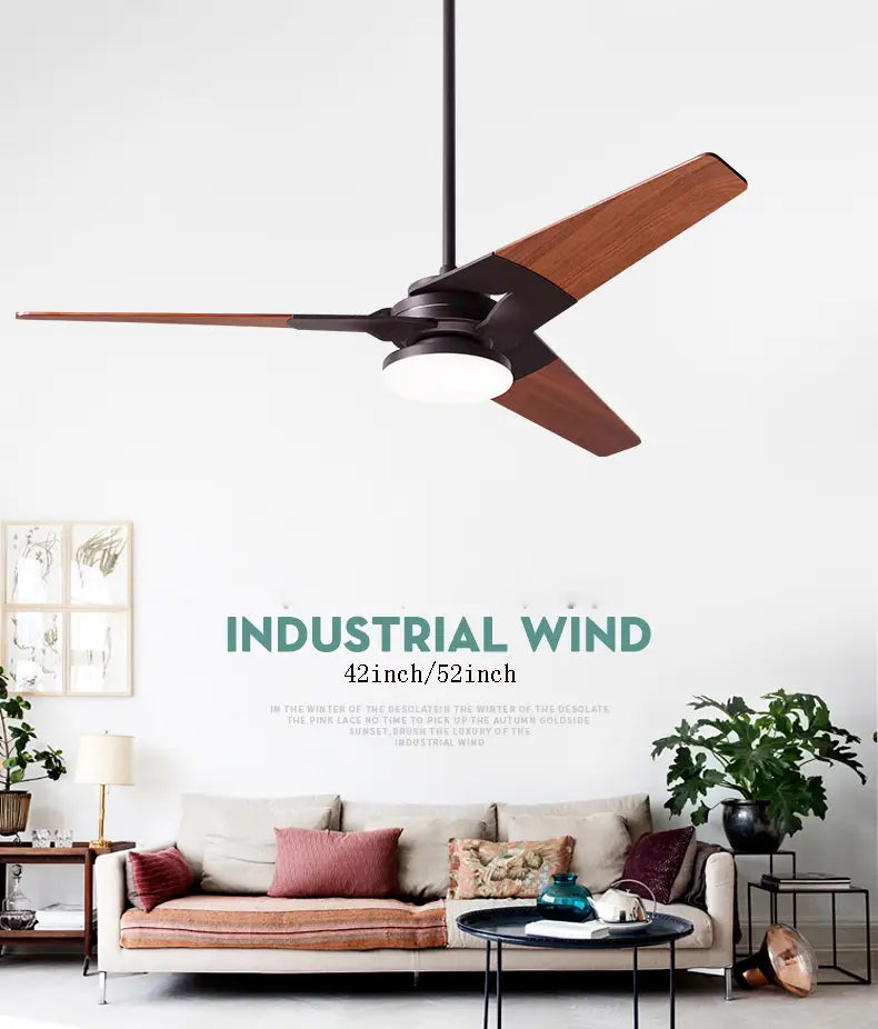 Modern Wooden LED Ceiling Fan Lamp - An Industrial Hanging