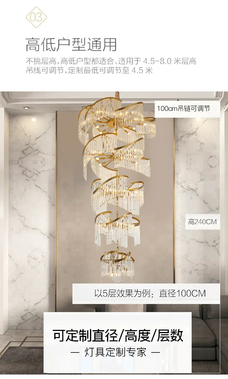 Luxury Crystal Chandeliers Lights Fixture American Modern