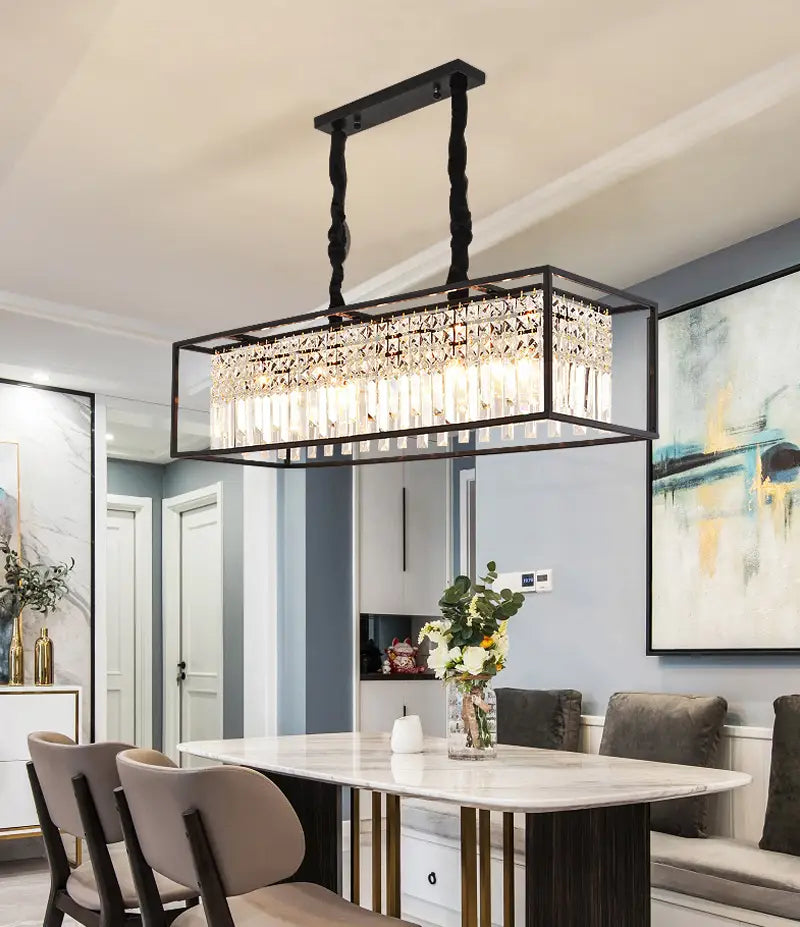 Modern Crystal Chandelier Black /Gold Haning Lamp For Dining