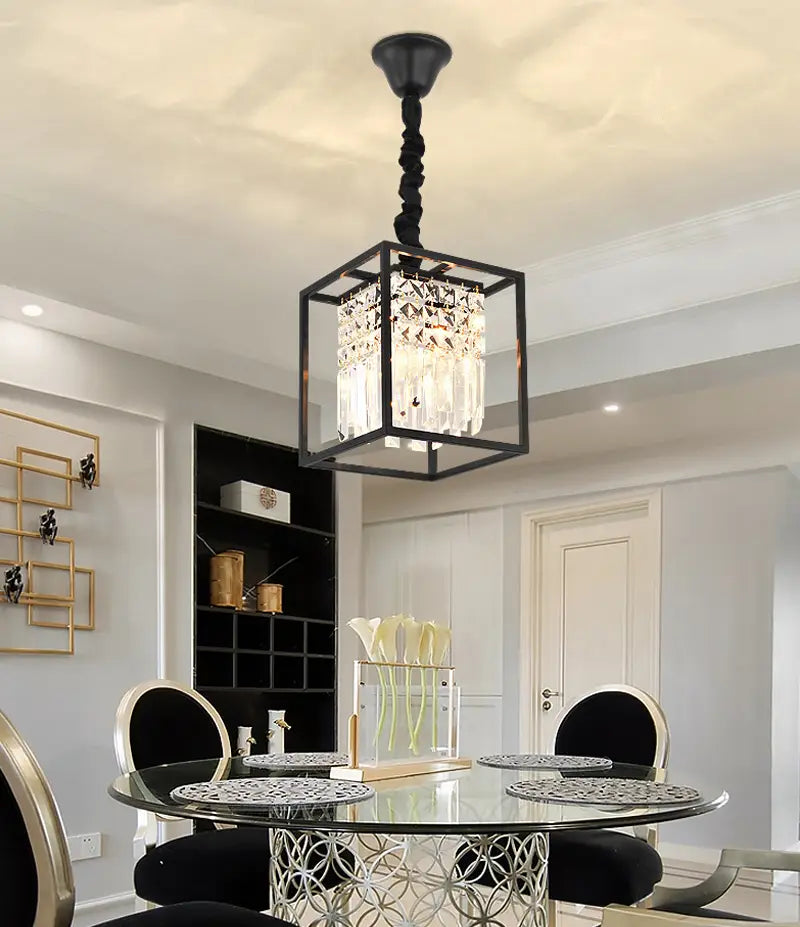 Modern Crystal Chandelier Black /Gold Haning Lamp For Dining