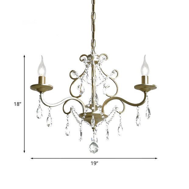 Candlestick Crystal Drip Ceiling Pendant Light Traditional 3 Lights Guest Room Chandelier in Gold