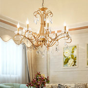 8 Lights Crystal Chandelier Light Countryside Gold Candlestick Living Room Hanging Lamp