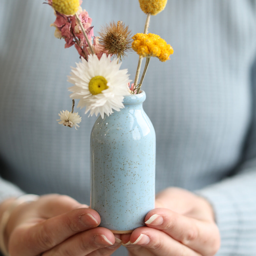Designer Small Milk Bottle With Blue Bubbles Pattern,handmade Water or Milk  Storage,ceramic Vase,unique Kitchen Gift,reusable Ceramic Bottle 