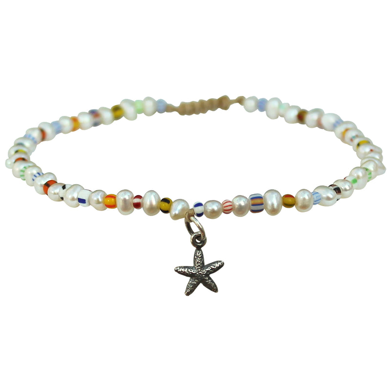 Hanauma Pearls and Silver Sea Star Charm Anklet