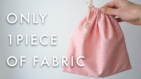 Easy drawstring bag from one piece of fabric - beginner sewing project