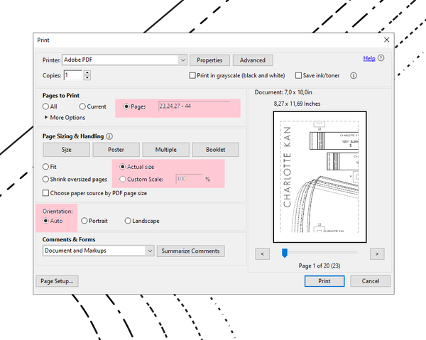 setting the right printer settings when printing a PDF sewig pattern at home