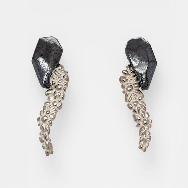 sterling silver rock cascade earrings handmade in Seattle by artist Catherine Grisez