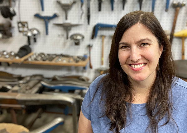 Catherine Grisez in art studio where she makes sculpture and jewelry