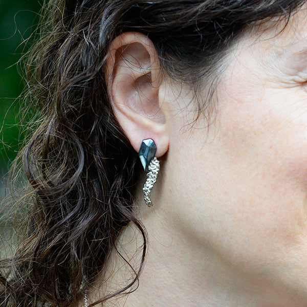 cascade strength earrings, handmade in Seattle, inspired by nature with rocks and flowers