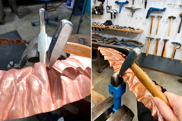hammering waves and fold texture into sheet copper at CG Sculpture and Jewelry