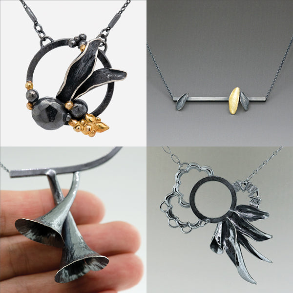 darkened silver and 14k yellow gold, one of a kind, artist made necklaces handcrafted in Seattle