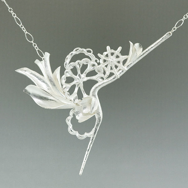 one of a kind sterling silver necklace inspired by nature, handmade in Seattle by artist