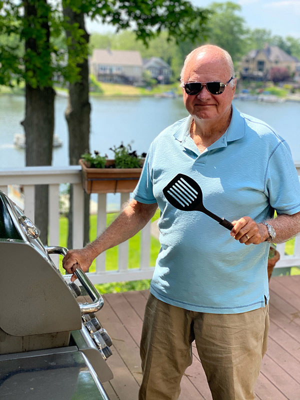 frank grisez at the grill on sunny deck