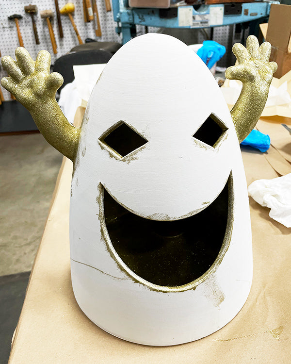 ceramic ghost blank canvas partially painted with gold glitter paint for Gold Bug collaboration