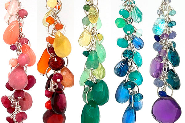 rainbow gradient gemstone necklaces made by hand in Seattle by artist Catherine Grisez