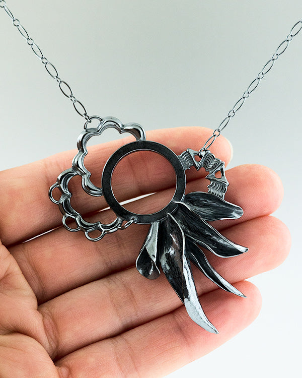 one of a kind, darkened silver, nature inspired, artist made organic necklace, handcrafted in Seattle