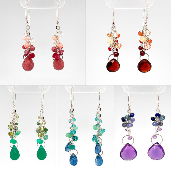 rainbow earrings-ombre gradient silver and gemstone dangle earrings handmade in Seattle