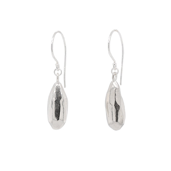 rock drop earrings in solid sterling silver that symbolize strength and joy