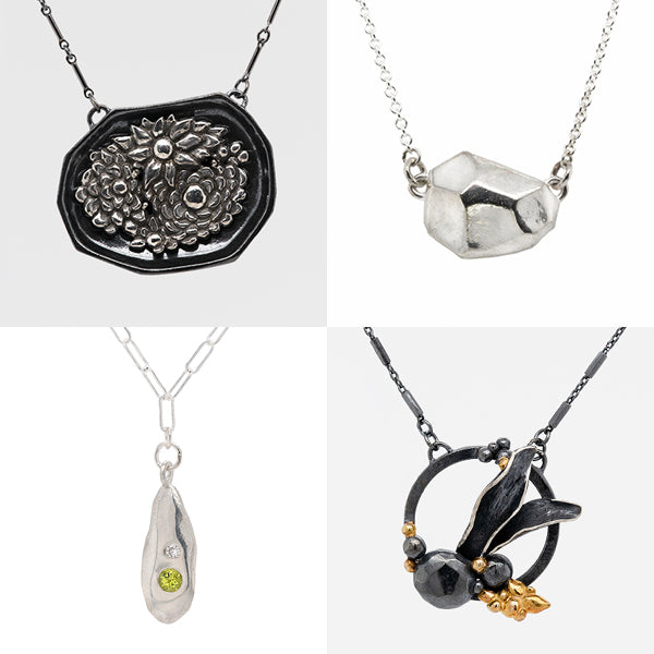 silver and gold rock necklaces symbolizing surprise strength and beauty, made in Seattle